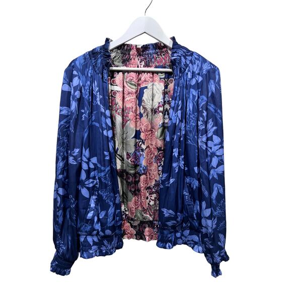 Chicos Wmns Reversible Floral Print Silky Bomber Jacket Full Zip Measures Large - Picture 2 of 12